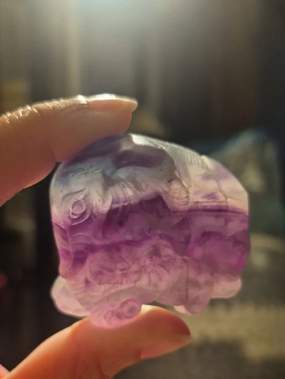 Handcarved Rainbow Flourite Mama And Baby Elephant